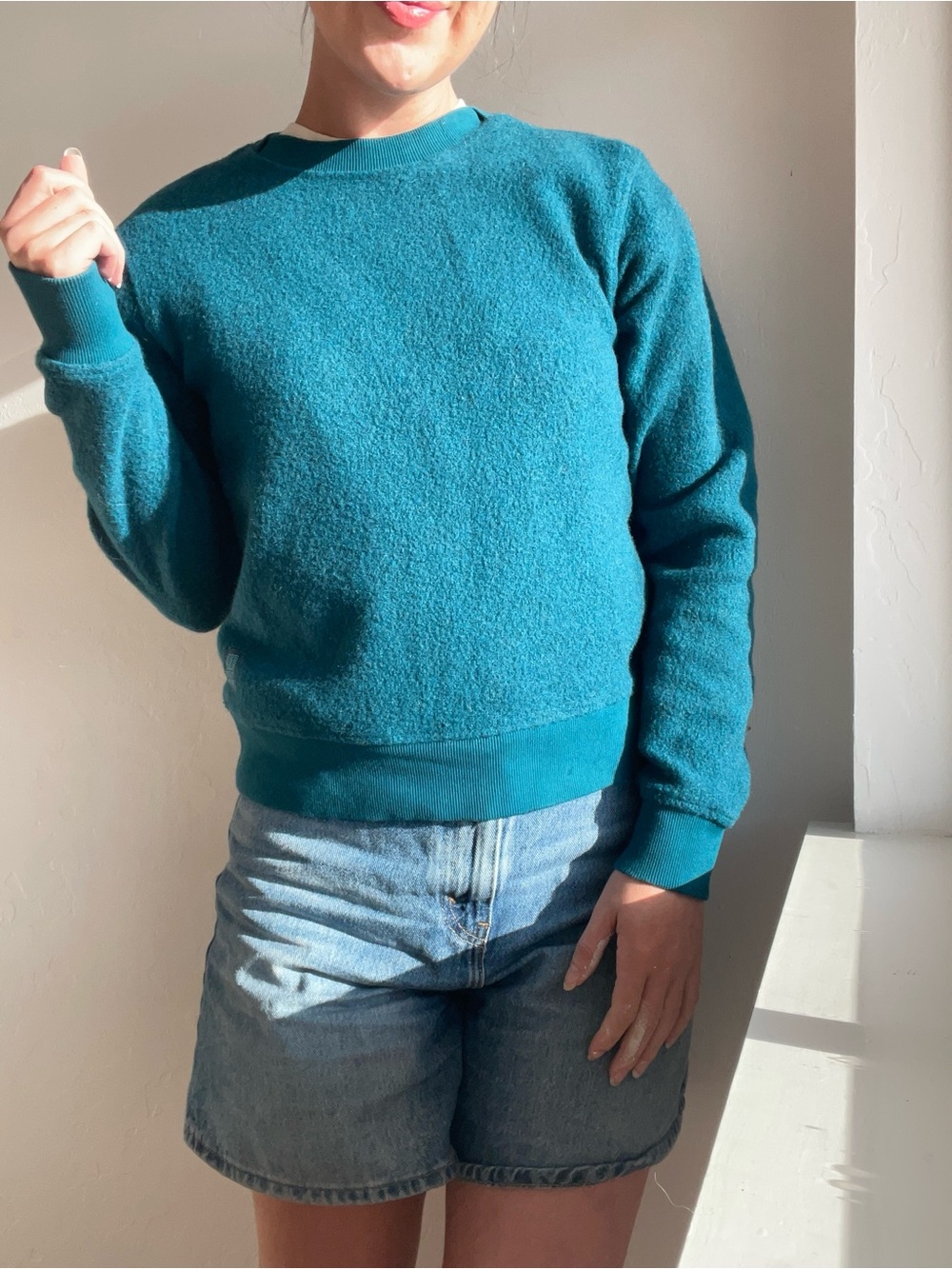 Topo Designs Global Sweater Teal Recycled Wool Blend Pullover Sweatshirt Small